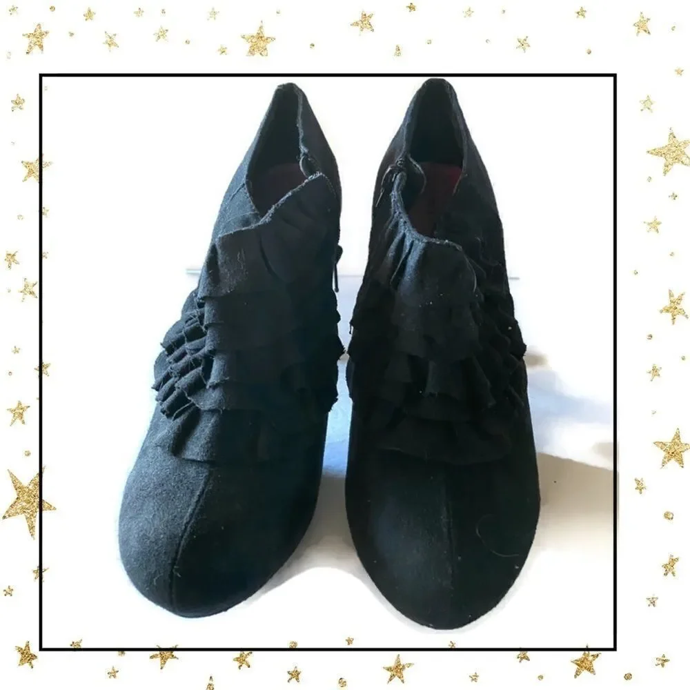 Madden Girl Black Suede Heeled Ankle Booties 9.5